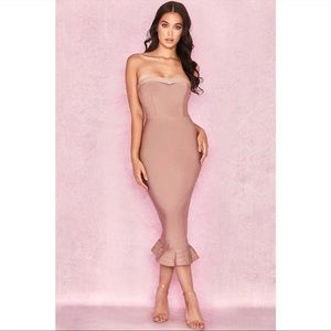 HOUSE OF CB ‘Fabrizia’ Tan Bandage Strapless Dress NWOT